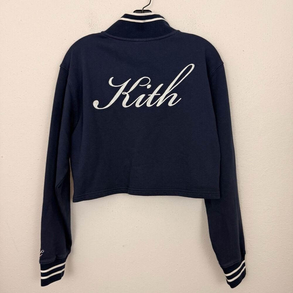 Kith x Wilson Cropped Sweatshirt Quarter Zip Pullover Womens Sz Medium Navy Blue - Picture 12 of 14